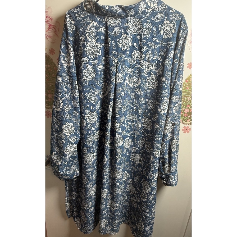 Catherines Blue Floral Button Front Shirt Dress Plus Size 2X 22/24W - Picture 3 of 3